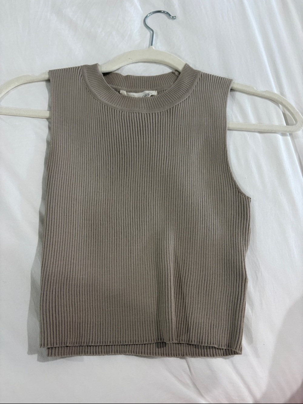 Sleeveless Ribbed Tank Top in Taupe